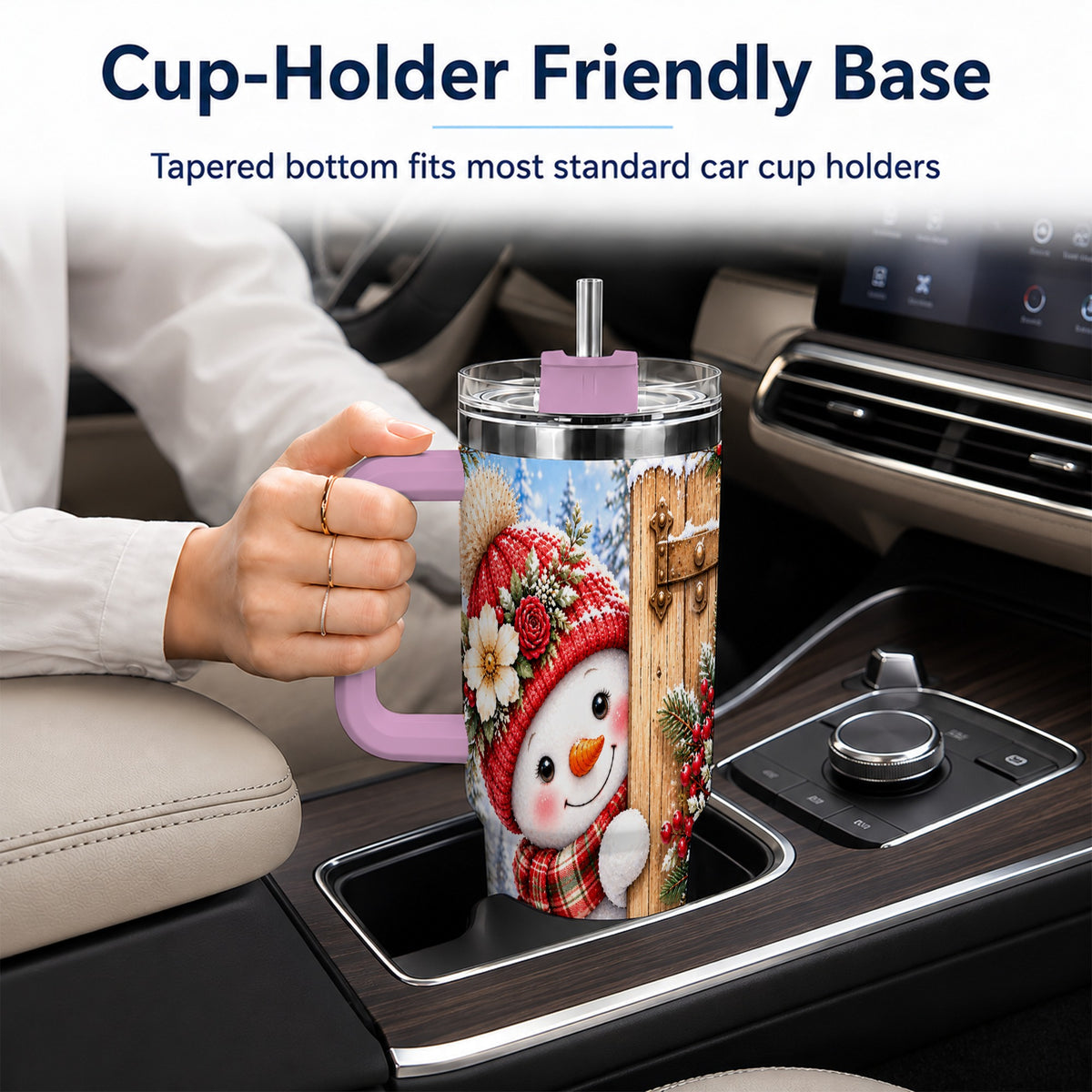 #pl[40oz|Pink] Snowman 40oz Tumbler with Handle, Cottage Stainless Steel Travel Cup