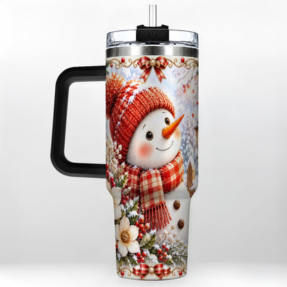 #pl[40oz|Black] Snowman 40oz Tumbler with Handle, Winter Lantern Stainless Steel Cup