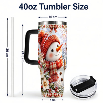 #pl[40oz|Black] Snowman 40oz Tumbler with Handle, Winter Lantern Stainless Steel Cup