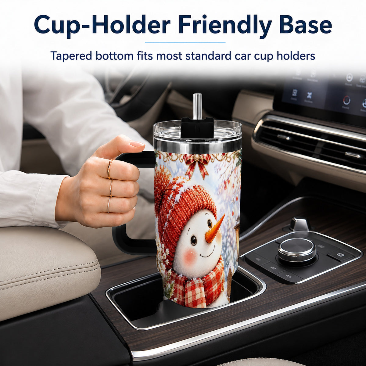 #pl[40oz|Black] Snowman 40oz Tumbler with Handle, Winter Lantern Stainless Steel Cup