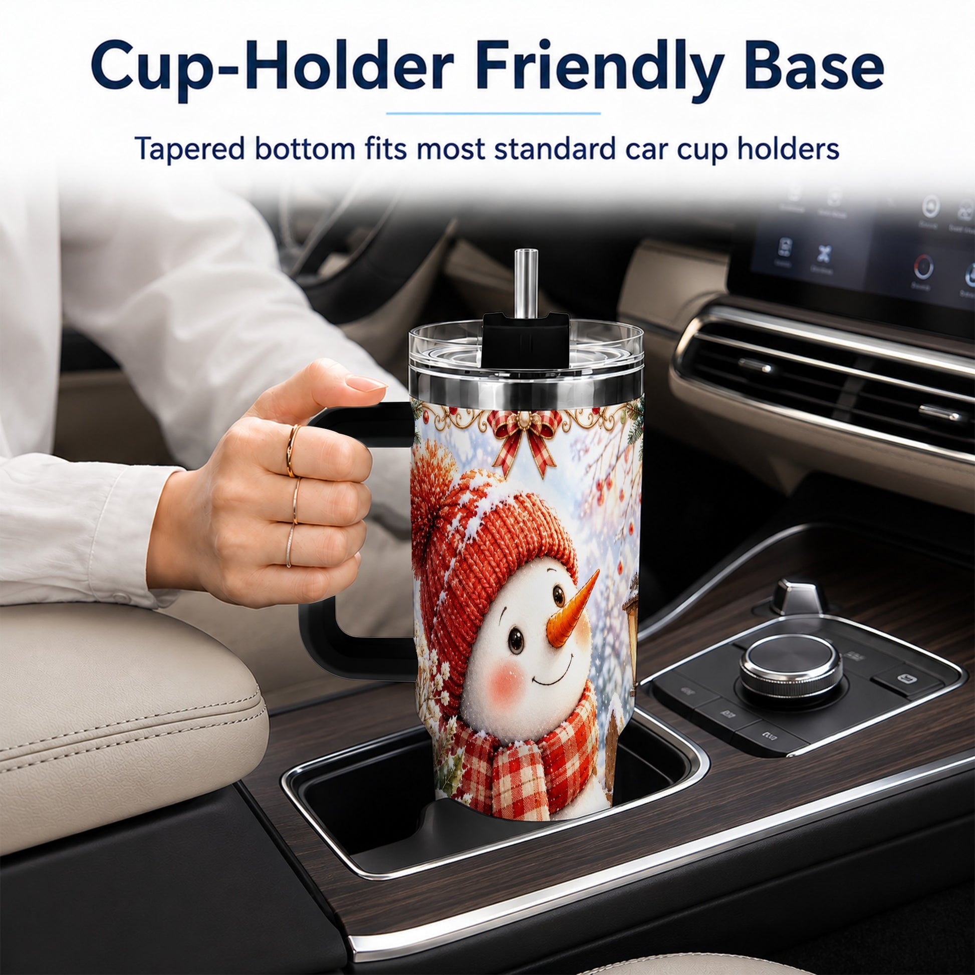 #pl[40oz|Black] Snowman 40oz Tumbler with Handle, Winter Lantern Stainless Steel Cup