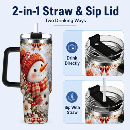 #pl[40oz|Black] Snowman 40oz Tumbler with Handle, Winter Lantern Stainless Steel Cup