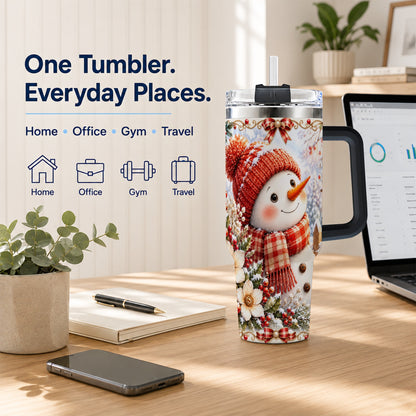 #pl[40oz|Black] Snowman 40oz Tumbler with Handle, Winter Lantern Stainless Steel Cup