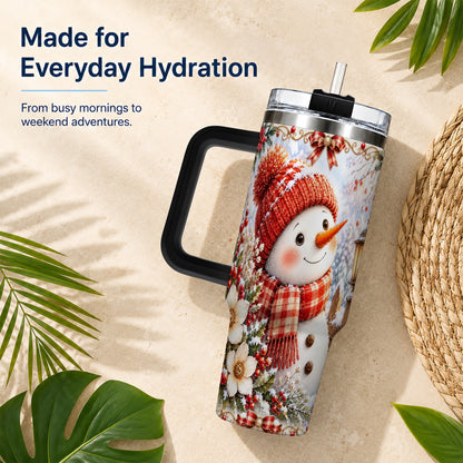 #pl[40oz|Black] Snowman 40oz Tumbler with Handle, Winter Lantern Stainless Steel Cup