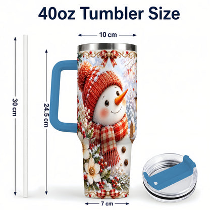 #pl[40oz|Blue] Snowman 40oz Tumbler with Handle, Winter Lantern Stainless Steel Cup