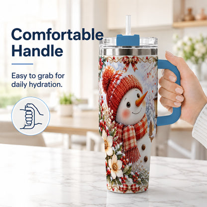 #pl[40oz|Blue] Snowman 40oz Tumbler with Handle, Winter Lantern Stainless Steel Cup