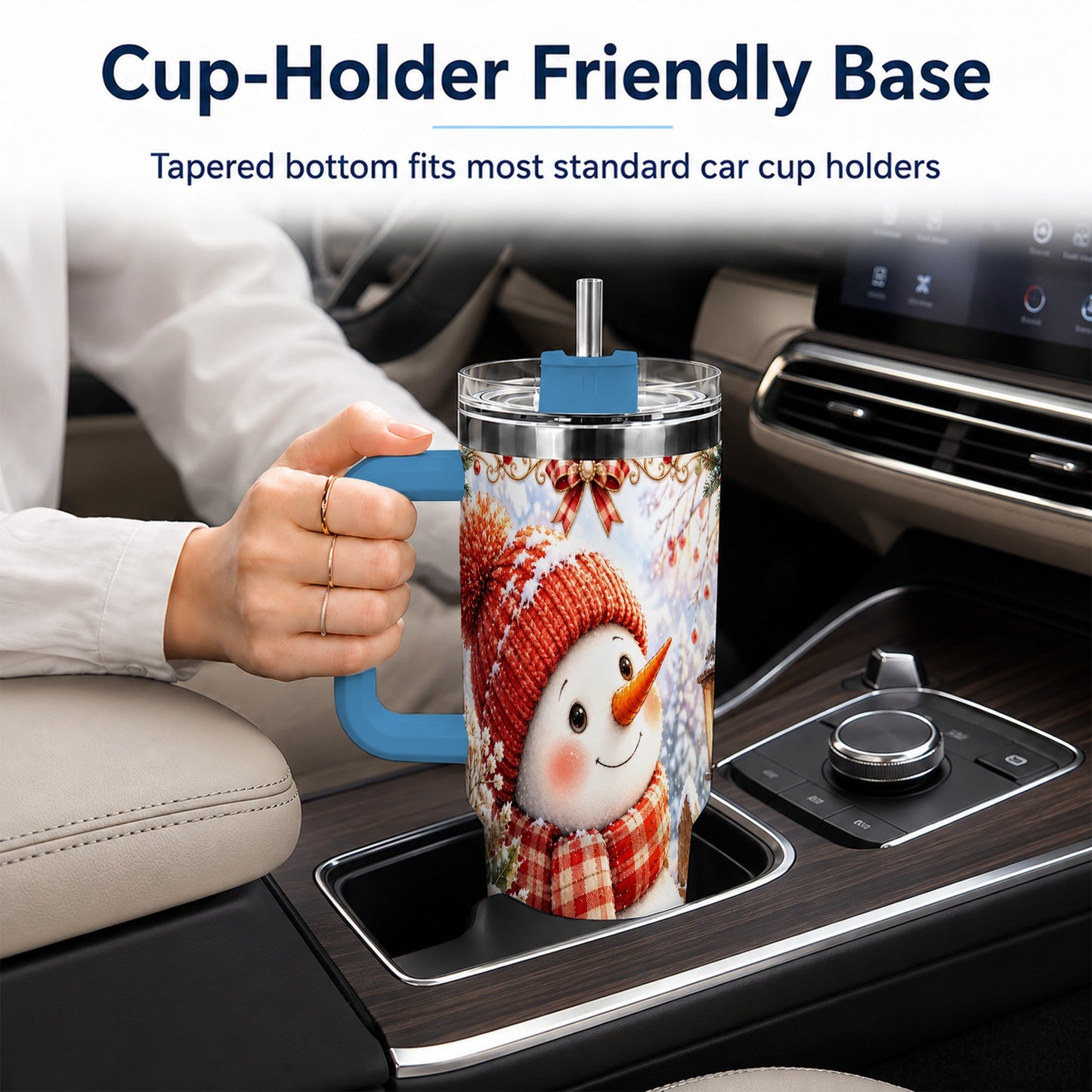 #pl[40oz|Blue] Snowman 40oz Tumbler with Handle, Winter Lantern Stainless Steel Cup