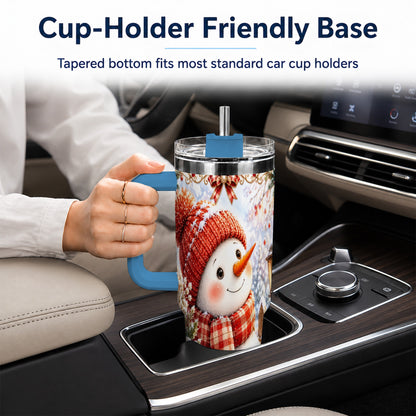 #pl[40oz|Blue] Snowman 40oz Tumbler with Handle, Winter Lantern Stainless Steel Cup
