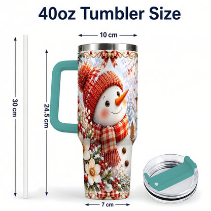 #pl[40oz|Green] Snowman 40oz Tumbler with Handle, Winter Lantern Stainless Steel Cup