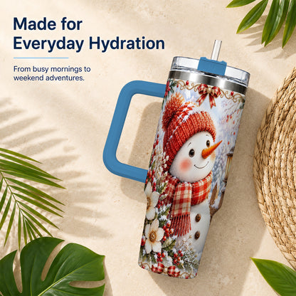 #pl[40oz|Blue] Snowman 40oz Tumbler with Handle, Winter Lantern Stainless Steel Cup