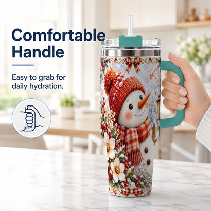 #pl[40oz|Green] Snowman 40oz Tumbler with Handle, Winter Lantern Stainless Steel Cup