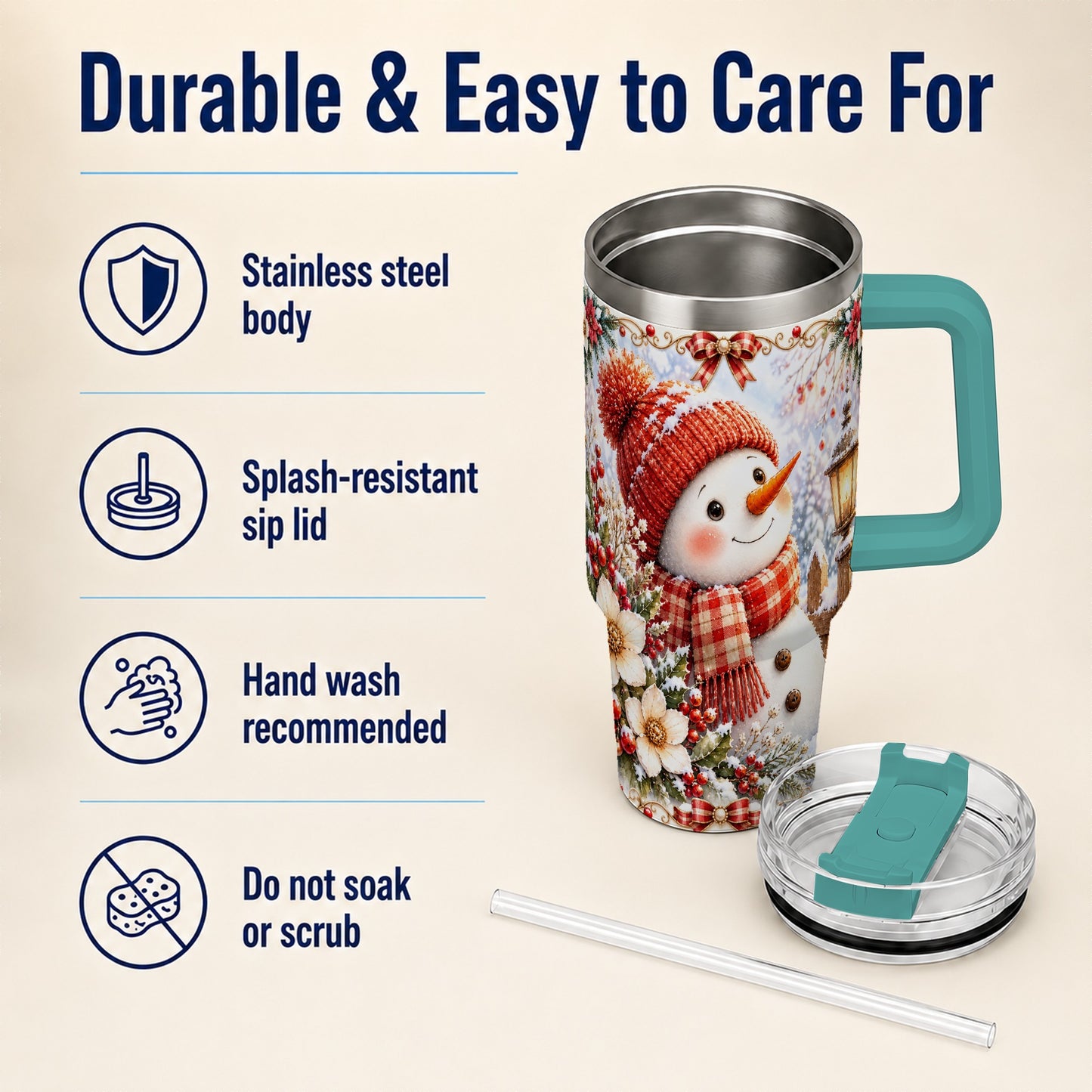 #pl[40oz|Green] Snowman 40oz Tumbler with Handle, Winter Lantern Stainless Steel Cup