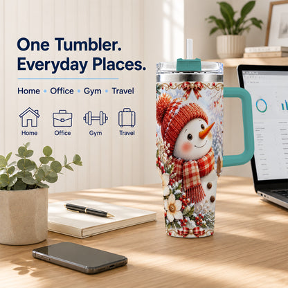 #pl[40oz|Green] Snowman 40oz Tumbler with Handle, Winter Lantern Stainless Steel Cup