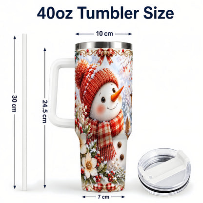 #pl[40oz|White] Snowman 40oz Tumbler with Handle, Winter Lantern Stainless Steel Cup