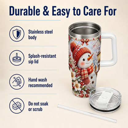 #pl[40oz|White] Snowman 40oz Tumbler with Handle, Winter Lantern Stainless Steel Cup