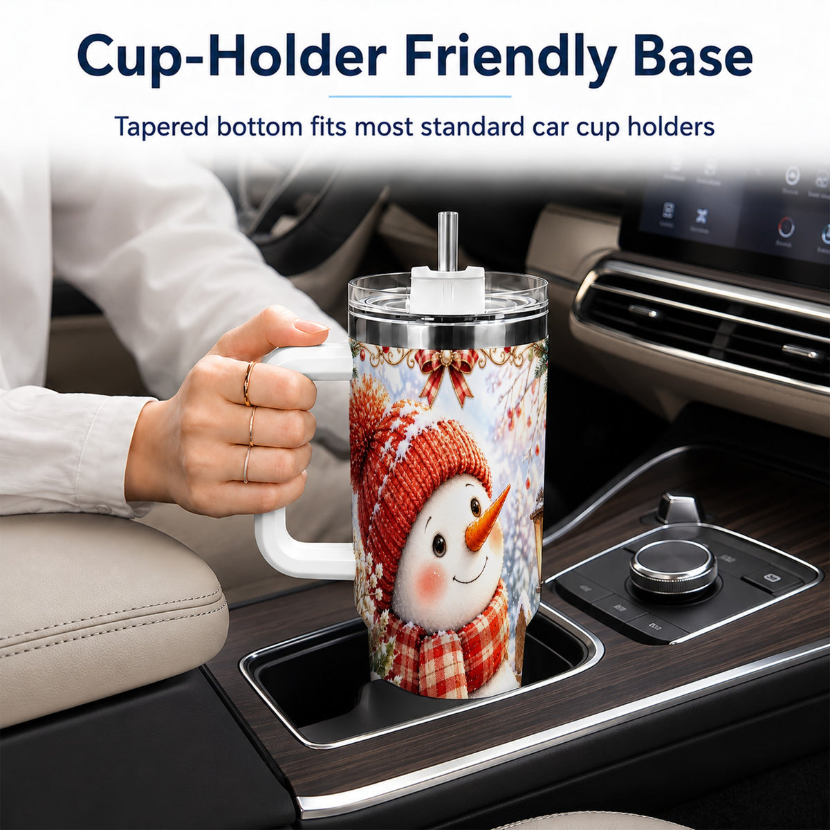 #pl[40oz|White] Snowman 40oz Tumbler with Handle, Winter Lantern Stainless Steel Cup