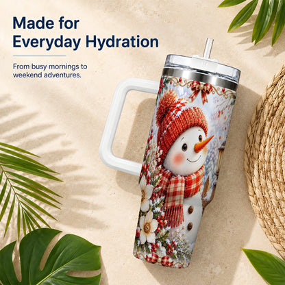 #pl[40oz|White] Snowman 40oz Tumbler with Handle, Winter Lantern Stainless Steel Cup