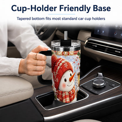 #pl[40oz|Black] Snowman 40oz Tumbler with Handle, Poinsettia Stainless Steel Cup