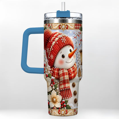 #pl[40oz|Blue] Snowman 40oz Tumbler with Handle, Poinsettia Stainless Steel Cup