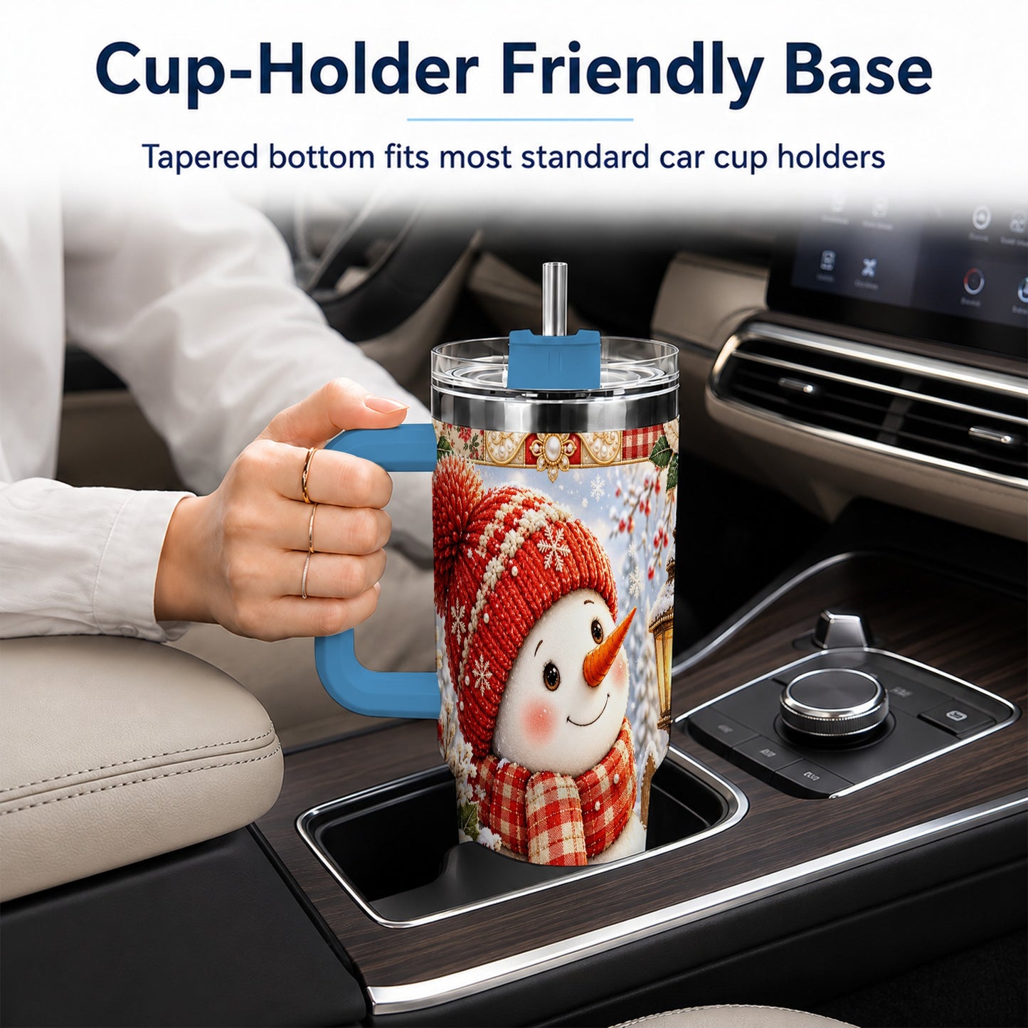 #pl[40oz|Blue] Snowman 40oz Tumbler with Handle, Poinsettia Stainless Steel Cup
