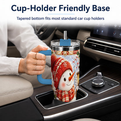 #pl[40oz|Blue] Snowman 40oz Tumbler with Handle, Poinsettia Stainless Steel Cup