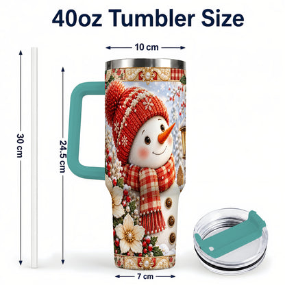 #pl[40oz|Green] Snowman 40oz Tumbler with Handle, Poinsettia Stainless Steel Cup