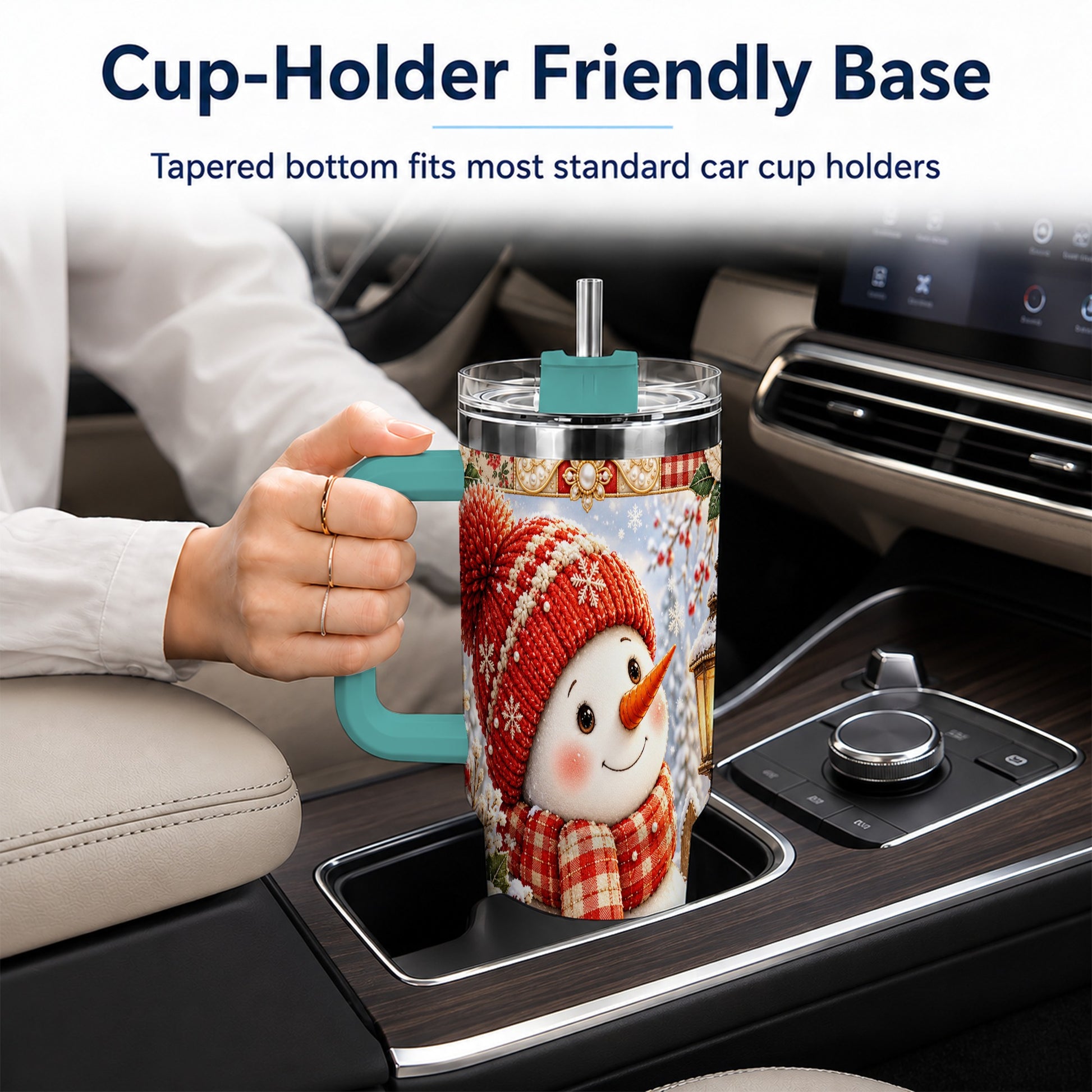 #pl[40oz|Green] Snowman 40oz Tumbler with Handle, Poinsettia Stainless Steel Cup