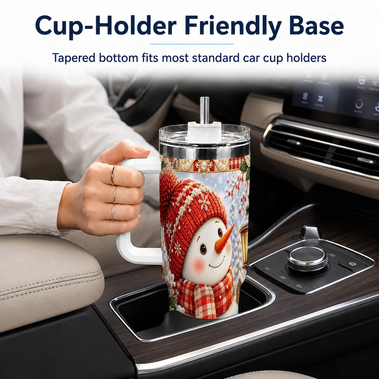 #pl[40oz|White] Snowman 40oz Tumbler with Handle, Poinsettia Stainless Steel Cup