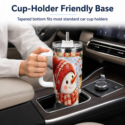#pl[40oz|White] Snowman 40oz Tumbler with Handle, Poinsettia Stainless Steel Cup