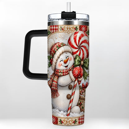 #pl[40oz|Black] Peppermint Snowman 40oz Tumbler with Handle, Holiday Steel Cup