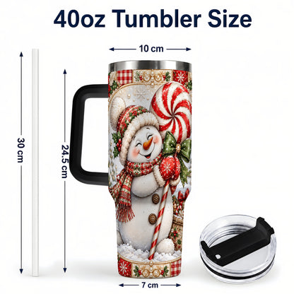 #pl[40oz|Black] Peppermint Snowman 40oz Tumbler with Handle, Holiday Steel Cup