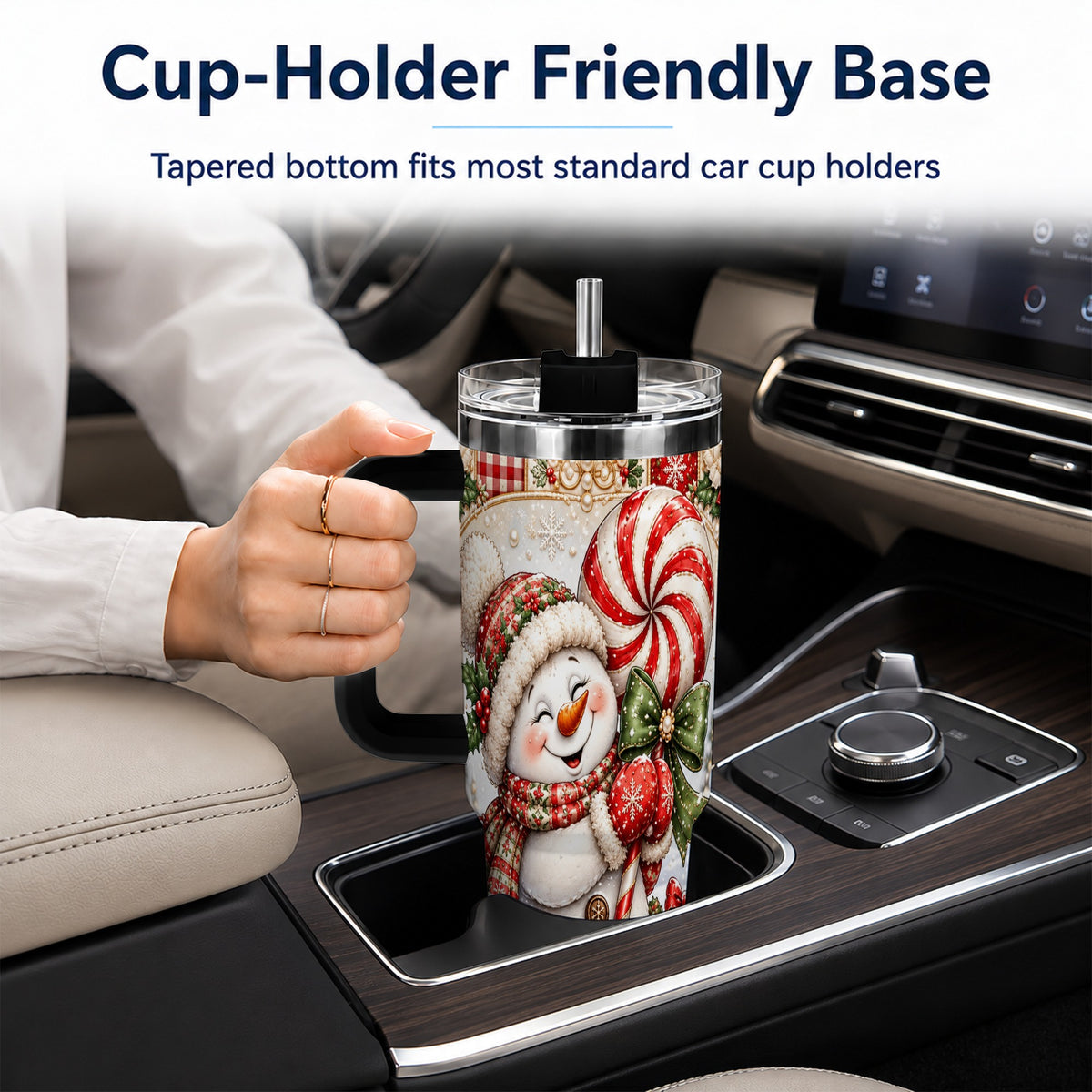 #pl[40oz|Black] Peppermint Snowman 40oz Tumbler with Handle, Holiday Steel Cup