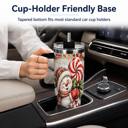 #pl[40oz|Black] Peppermint Snowman 40oz Tumbler with Handle, Holiday Steel Cup