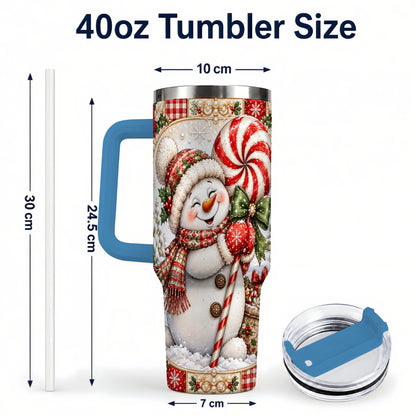 #pl[40oz|Blue] Peppermint Snowman 40oz Tumbler with Handle, Holiday Steel Cup