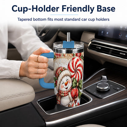 #pl[40oz|Blue] Peppermint Snowman 40oz Tumbler with Handle, Holiday Steel Cup