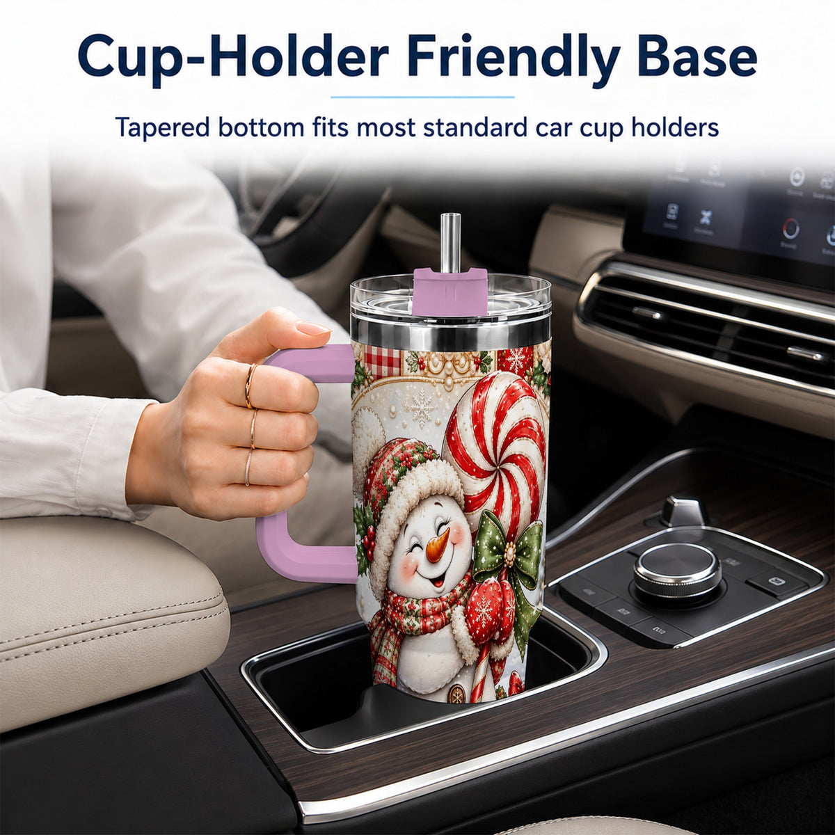 #pl[40oz|Pink] Peppermint Snowman 40oz Tumbler with Handle, Holiday Steel Cup