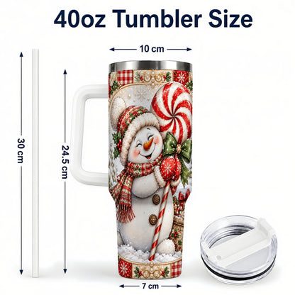 #pl[40oz|White] Peppermint Snowman 40oz Tumbler with Handle, Holiday Steel Cup