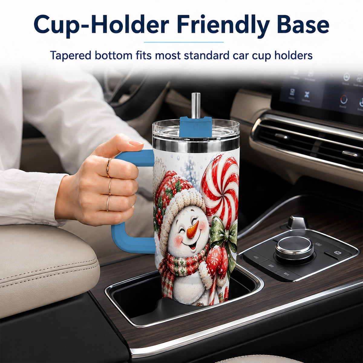 #pl[40oz|Blue] Snowman 40oz Tumbler with Handle, Peppermint Holiday Steel Cup