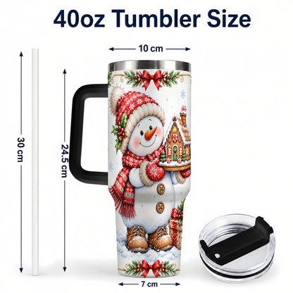 #pl[40oz|Black] Snowman 40oz Tumbler with Handle, Gingerbread Holiday Steel Cup