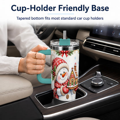 #pl[40oz|Green] Snowman 40oz Tumbler with Handle, Gingerbread Holiday Steel Cup