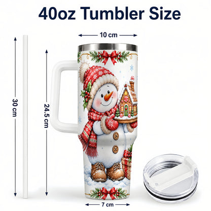 #pl[40oz|White] Snowman 40oz Tumbler with Handle, Gingerbread Holiday Steel Cup