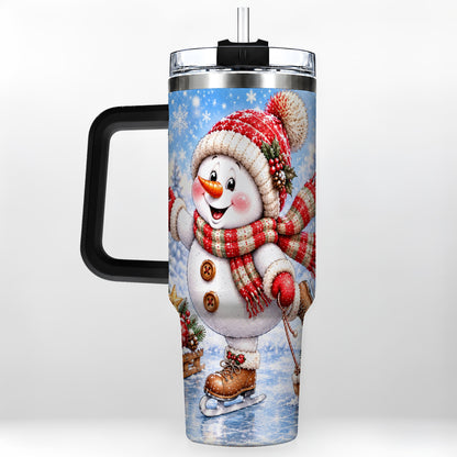 #pl[40oz|Black] Ice Skating Snowman 40oz Tumbler with Handle, Winter Stainless Steel Cup