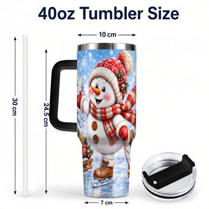 #pl[40oz|Black] Ice Skating Snowman 40oz Tumbler with Handle, Winter Stainless Steel Cup