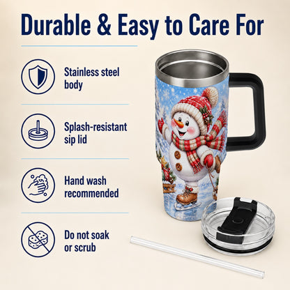 #pl[40oz|Black] Ice Skating Snowman 40oz Tumbler with Handle, Winter Stainless Steel Cup