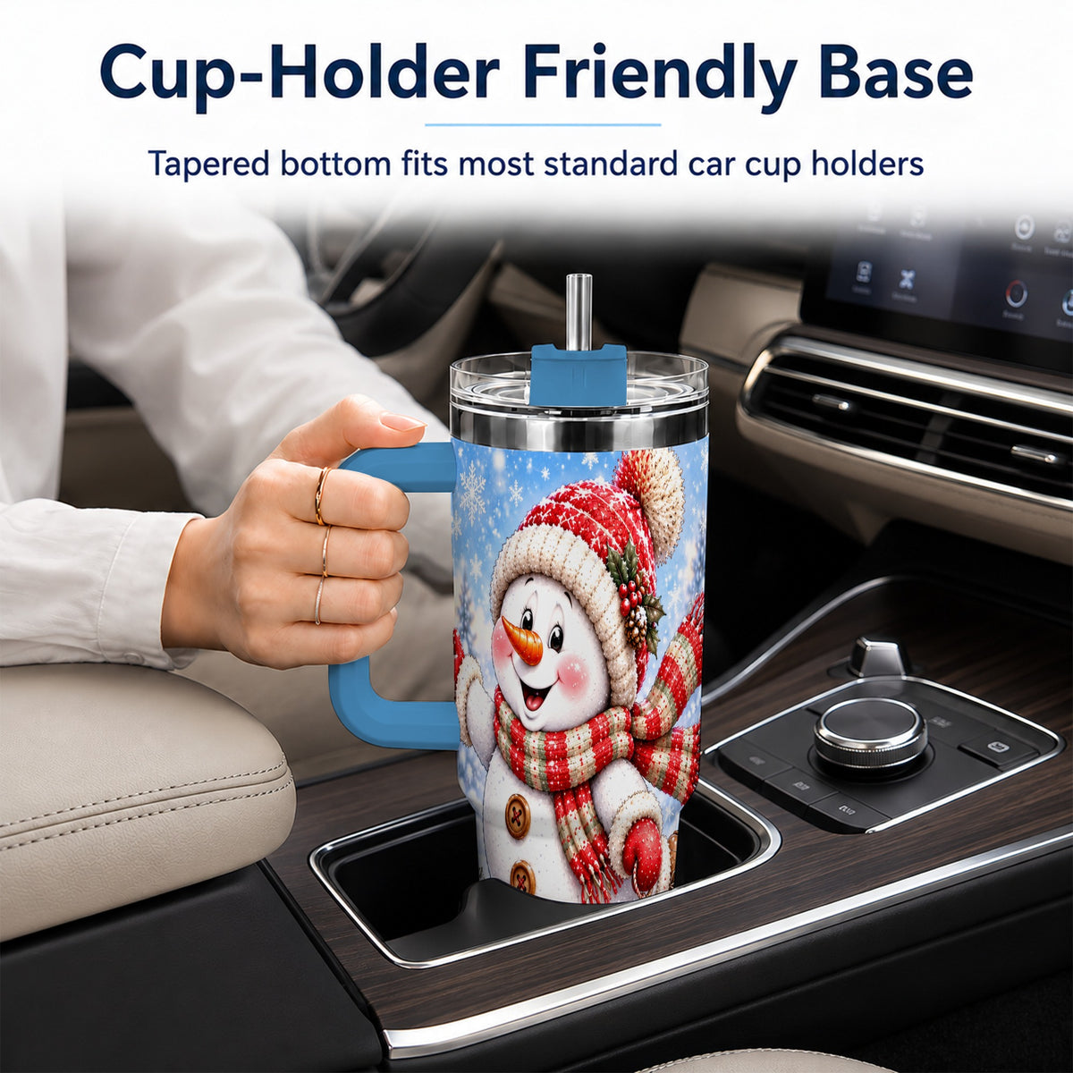 #pl[40oz|Blue] Ice Skating Snowman 40oz Tumbler with Handle, Winter Stainless Steel Cup