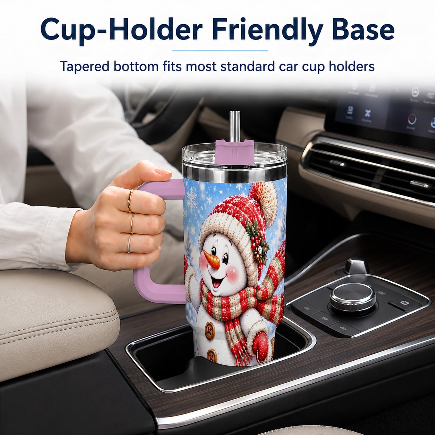 #pl[40oz|Pink] Ice Skating Snowman 40oz Tumbler with Handle, Winter Stainless Steel Cup