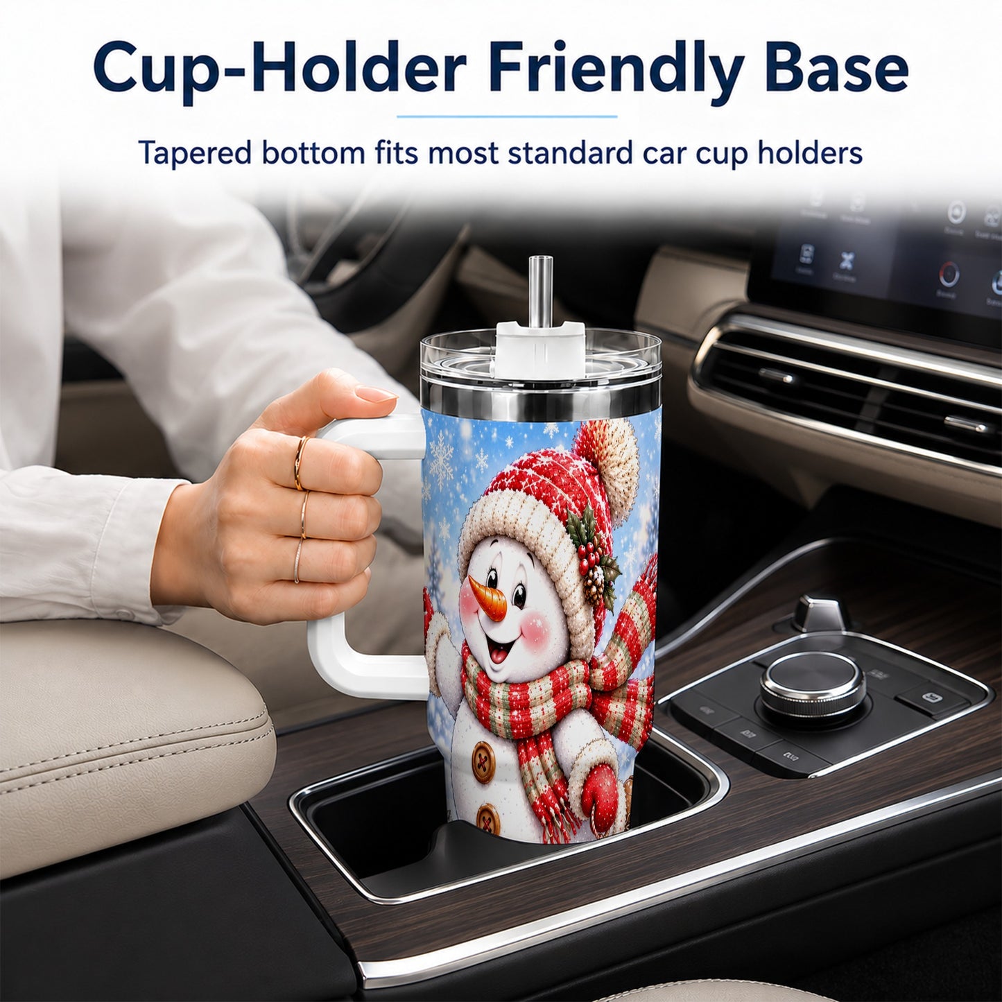 #pl[40oz|White] Ice Skating Snowman 40oz Tumbler with Handle, Winter Stainless Steel Cup