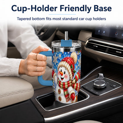 #pl[40oz|Blue] Jeweled Snowman 40oz Tumbler with Handle, Winter Stainless Steel Cup