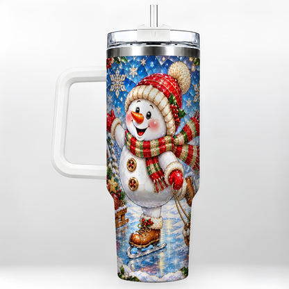 Jeweled Snowman 40oz Tumbler with Handle, Winter Stainless Steel Cup