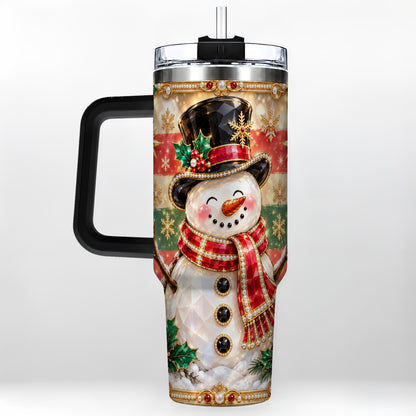 #pl[40oz|Black] Top Hat Snowman 40oz Tumbler with Handle, Winter Stainless Steel Cup